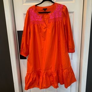 J.Crew tomato orange sundress - lined with shocking pink trim.